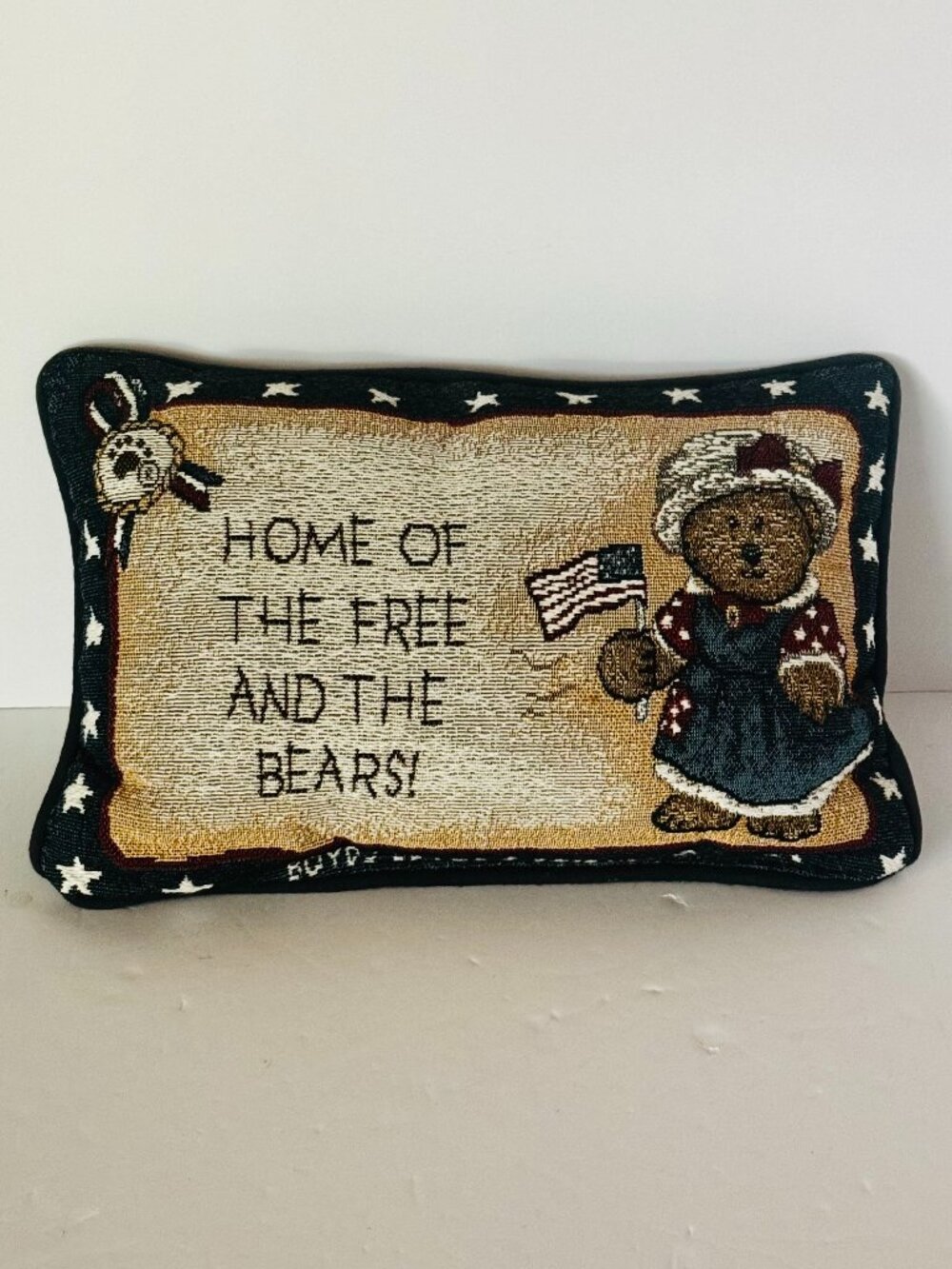 Vtg Boyds Bears Home of the Free 12x7" Tapestry Throw Pillow Patriotic TeddyREAD